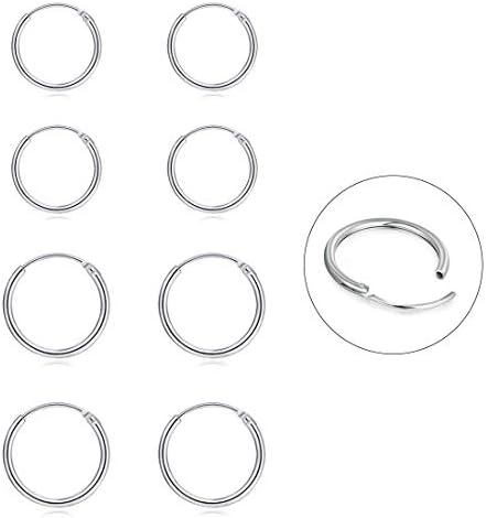 Silver Hoop Earrings- Cartilage Earring Small Hoop Earrings for Women Men Girls,4 Pairs of Hypoallergenic 925 Sterling Silver Tragus Earrings(8mm/10mm/12mm/14mm)