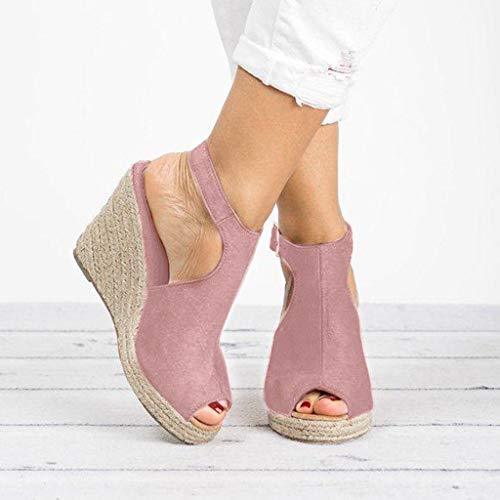 Dermanony Wedges Sandals,Women's Fish Mouth Espadrilles Slingback Platform Sandals High Heel Ankle Strap Beach Shoes Pink