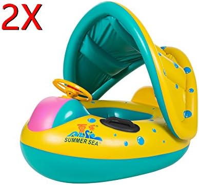 Rayinblue 6-18 M Baby Inflatable Swim Float Ring Boat With Adjustable Sunshade (2PC)