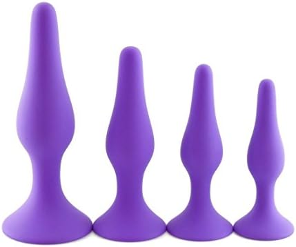 LeoTail Medical Silicone 4 Pcs Different Size An-al Bu-tt Pl-ug Kits - Flirt Toy An-al Trainer Beginner Set for Men Women Couples (Purple)