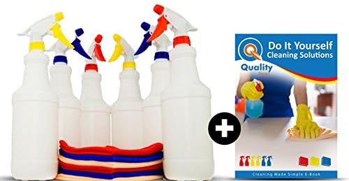Spray Bottle for Cleaning 6 Pack – 32 ounce Size – Includes 6 Spray Bottles, 6 Microfiber Cloths and E-book Do-It-Yourself Homemade Cleaning Solutions