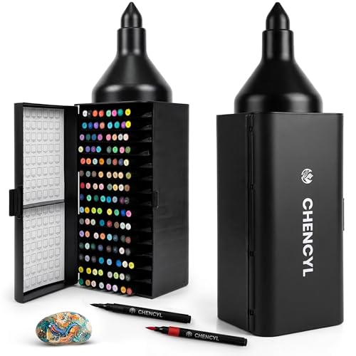 CHENCYL Fine Tip Acrylic Markers 120 Colours - Premium Acrylic Markers with Decorative Storage Box - Adult Colouring Pens & Acrylic Markers for DIY, Manga, Stone, Wood & Canvas