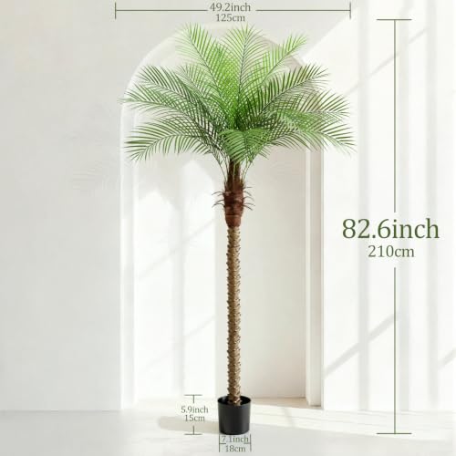 ZEEOZE 210 cm Artificial Palm Tree Phoenix High Artificial Palm Trees with 15 Adjustable Leaves Faux Phoenix Palm Trees for Outdoor Terrace, Swimming Pool, Home Office, Living Room, Garden (2 Pieces