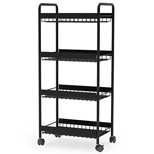 4Tier Rolling Cart, Metal Storage Cart, Utility Cart with Wheels