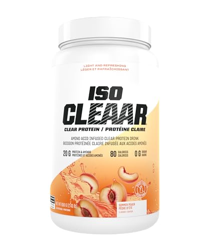 PVL ISO CLEAAR Clear Protein Drink Mix, 20g Protein and Aminos, 80 Calories, Zero Sugar, Dairy-Free (650 G, Summer Peach)