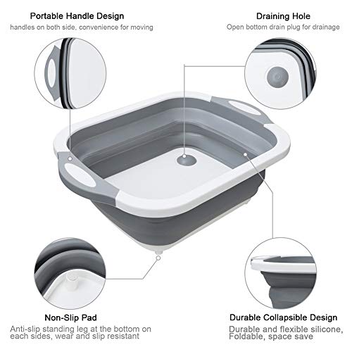MFTEK Foldable Multifunction Chopping Board, Collapsible Dish Tub Basin Cutting Board Colander, Vegetable Fruit Wash and Drain Sink Storage Basket, Space Saving for Kitchen Home