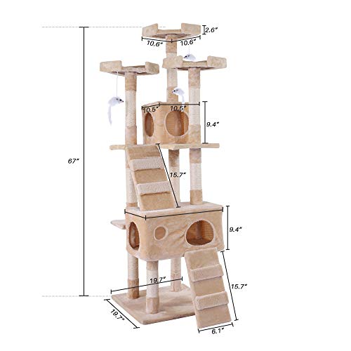 JAXPETY 67 Inches MultiLevel Cat Tree Tower Stand, Kitten Play House