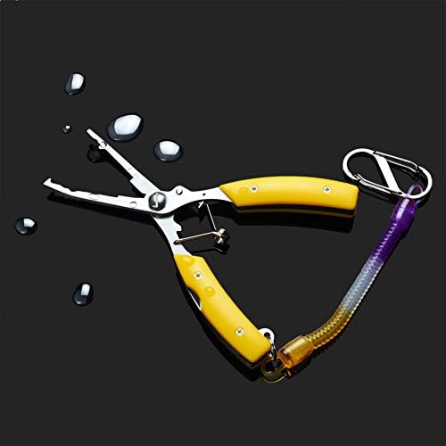 Borsong Aluminum Fishing Pliers Saltwater Sheath Braid Cutter Fish Tool Holder with key ring (Yellow)