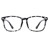 TIJN Blue Light Blocking Glasses Square Nerd Eyeglasses Frame Anti Blue Ray Computer Game Glasses ((Spring Hinge) Blue Ink)