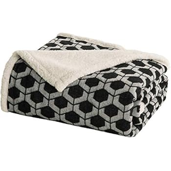 Bedsure Sherpa Throw Blanket for Bed, Sofa and Couch - Geometric Patterned Blankets and Throws - Soft & Cozy Blanket - Black/White, 50