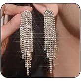 Sparkly Rhinestone Earrings Long Tassel Crystal Earring Fringe Chandelier Dangle Drop Earrings Wedding Party Prom Fashion Jewelry Accessary for Women