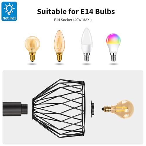 LVWIT Ceiling Lamps, Ceiling Spotlights, Black Wall Kitchen Lights with E14, Adjustable 2-Way Spotlights, Industrial Wall Lamp, Ceiling Lamp for Living Room(NO Bulbs)