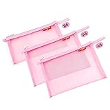 3-Pack Clear Mesh Zipper Bags, A5, B6 Size Pouch
