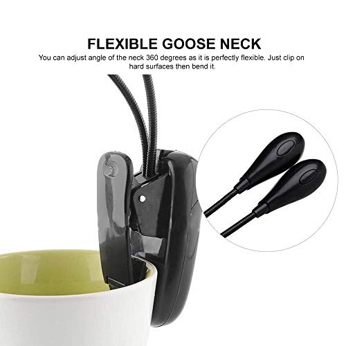 Eutuxia Clip Light for Book. Adjustable Dual Arms & 3 Brightness Levels with 8 LED Stand Lights. Good for Night Reading on Bed & Piano Stand with USB Cable. Perfect for Kids & Bookworms. [Black] - Thumbnail 2