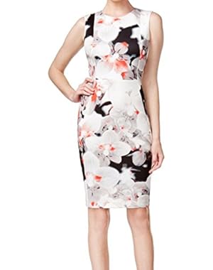 Women's Petite Sheath Floral Dress White 4P