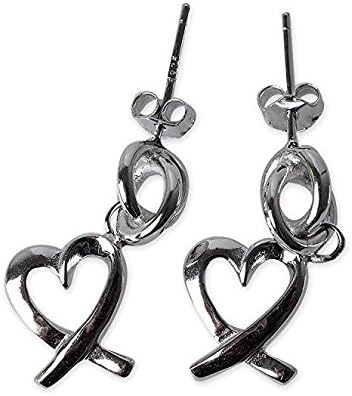 Silver Awareness Heart Ribbon Dangle Earrings [Sterling Series]