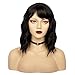 Dream Soul Short Black Curly Bob Wigs With Air Bangs Shoulder Length Synthetic Natural Black wigs for women（14''Natural Black)
