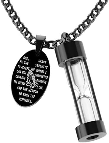 God Grant Me The Serenity Quote Hourglass Urn Necklace for Ashes Stainless Steel Keepsake Memorial Cremation