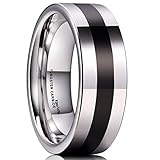 King Will Classic 8mm Silver Tungsten Carbide Ring Black Epoxy Wedding Band Comfort Fit