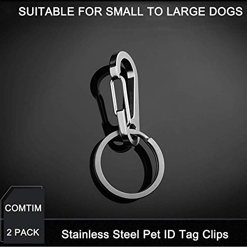COMTIM 2 Pack Dog Tag Clips, Stainless Steel Heavy Duty Quick Clips Pet ID Tag Holder for Dog / Cat Collar and Harness