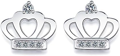 MariafashionGirls 925 Sterling Silver Rhodium Plated Princess Crown Cubic Zirconia Ear Jacket Earrings