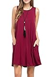 TOPONSKY Women's Summer Sleeveless Pocket Sundress(L, Wine Red)