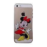 for iPhone 5 / 5S - Disney Mickey & Minnie Mouse Apple Logo Clear Transparent Hard Back Protector Case Cover *Includes Free Tempered Glass* [Apple iPhone 5/5S Only] (Red Minnie)