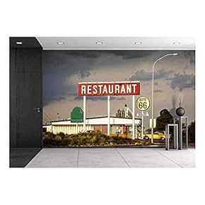 Restaurant Sign Along Historic Route 66 in Texas. Vintage Processing. - Removable Wall Mural | Self-Adhesive Large Wallpaper - 66x96 inches