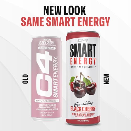 C4 SMART ENERGY DRINK – BOOST FOCUS AND ENERGY WITH ZERO SUGAR, NATURAL ENERGY, AND NOOTROPICS – 200MG CAFFEINE – BLACK CHERRY (12OZ PACK OF 12)