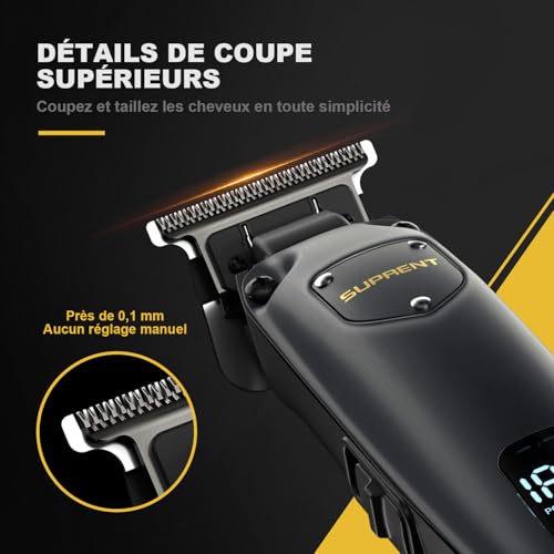 SUPRENT Men's Hair Clipper, Professional Cordless Hair Clipper Set, Hair Clipper and T-Blade Beard Trimmer, Hair Cutting for Men Gift (Grey)