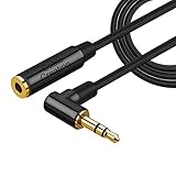 3.5mm Headphone Extension Cable, CableCreation Right Angle 3.5mm Male to Female Audio Stereo Cable with Silver-Plating Copper Compatible with iPhones,Tablets,Sony Beats, PS4 Headset, Black/1.5FT