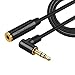 3.5mm Headphone Extension Cable,CableCreation Right Angle 3.5mm Male to Female Audio Stereo Cable with Silver-Plating Copper Compatible with iPhones, iPad, Sony Beats, PS4 Headset, Black/ 3Feet