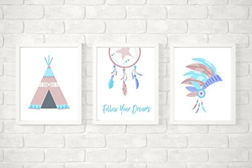 Tribal Nursery Decor Set Nursery Art Set Of Three Prints Baby Wall Art Gift For Son Nursery Wall Art Pastel Nursery Baby Boy Decor by Artist Amber McDowell
