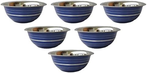 STREET CRAFT Set of-6 Stainless Steel Mixing Bowls,Perfect for Everyday Cooking and Storage, Health Friendly and Dishwasher Safe, Stainless Steel with silver lined serving / Mixing / Dinner Bowl(BLUE)