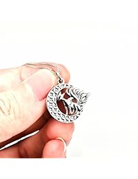 Angel  er Fox Pendant Necklace, Sterling Silver Nine Tail Fox Moon Necklace Jewelry for Women,Girls, Unisex 18"