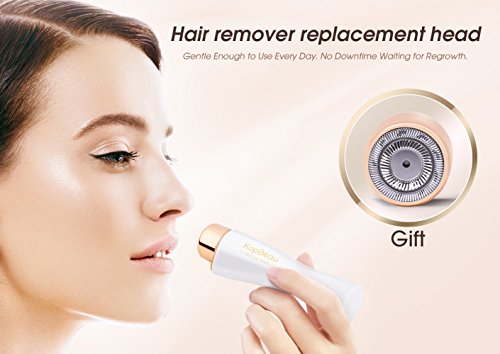 Facial Hair Remover for Women, KopBeau Painless Hair Removal Waterproof Shaver Razor with LED Light and Free Replacement Head for Peach Fuzz Fine Hair Chin Cheek Upper Lip