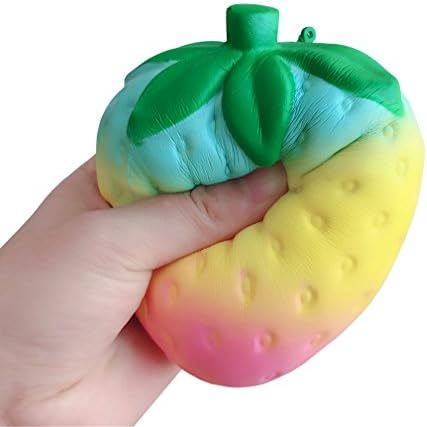 Viccent 1PC Jumbo Rainbow Strawberry Squishy Kawaii Slow Rising Scented Squishies Straps Charms Stress Relief Toys Fun Toys Gift