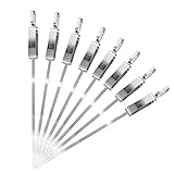 BBQ Stainless Steel Kabob Skewers For Barbecue Stick Grilling, 16 Inch Long With Metal Sliding Handle (8)