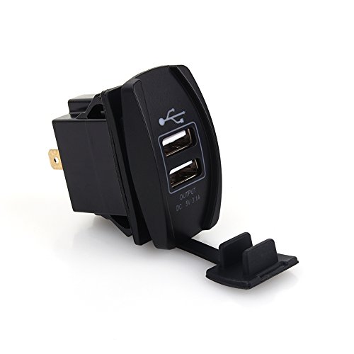 DC 12V-24V Motorcycle Dual Port USB Charging Dock, 3.1A Car Quick Fast Charge USB Charger Rocker Switch Style Blue LED for Car, Motorcycle, Electric car, ATV, Boat