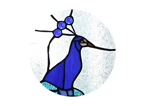 Yolic Tiffany Style Stained Glass Window Panel Transom Window Blue Peacock Window Panels 14" X 24"