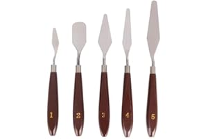 FUPUAII PUFUAII 5 PCS Painting Knives Stainless Steel Spatula Palette Knife Oil Painting Accessories Color Mixing Set for Oil, Canvas, Acrylic Painting (drak brown)