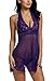 Avidlove Women Halter Lace Babydoll Mesh Sexy Lingerie Set Nightwear, Large, Purple fba