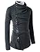(GD93) Slim Stylish Unbalanced Metallic Leather Point Knitted Cardigan Sweaters Charcoal US M(Tag Size L)