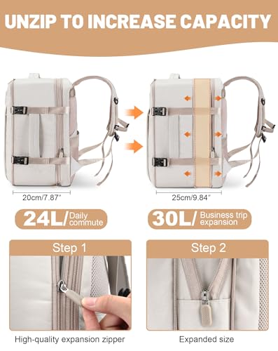 MOCOCITO Travel Backpack Cabin Airplane 40 x 30 x 20, Travel Suitcases Cabin for Vueling Waterproof Backpack Hand Luggage, 30 L Backpack for Men, Women, Travel Backpack, Laptop Backpack (Beige Cream)