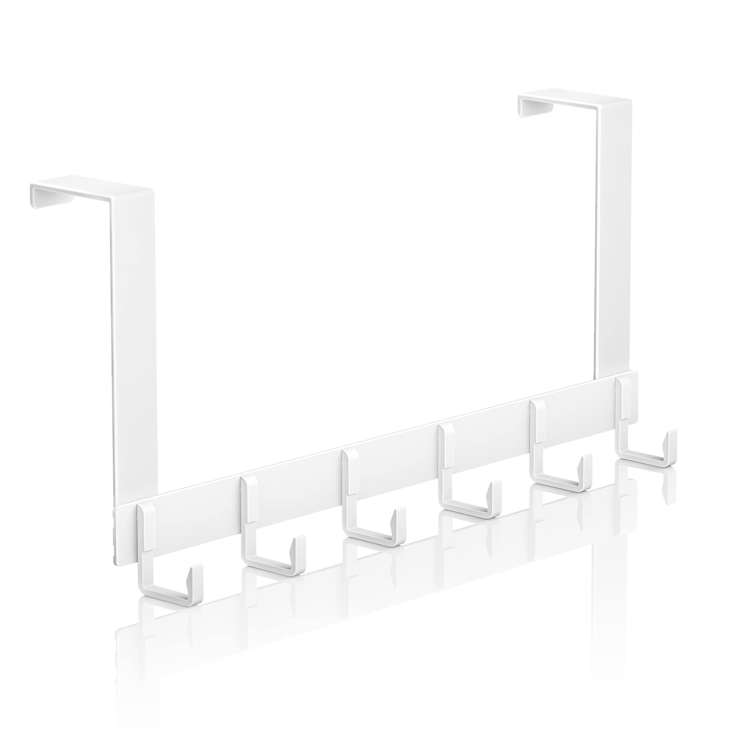 HapiLeap Over Door Hooks 5 Hooks Coat Clothes Storage Rack Wall Hanger (6 Hook (White))