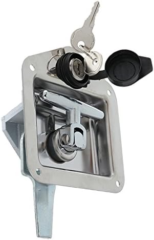 MonkeyJack Stainless Steel Folding T-Handle Safety Lock + 2 Keys Tool Box for Trailer Cabinet - Silver, 170mm120mm65mm