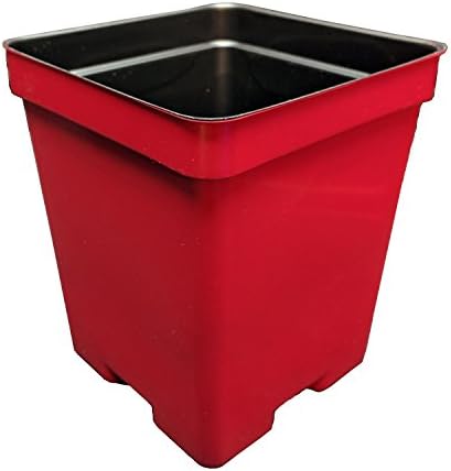 4.5" Square Deep Press Fit Plastic Flower Pots - Made in the USA - Reusable, Recyclable - Garden, Greenhouse, Hydroponics, Seed Starting (Actual Dimensions 4.125" Square by 5" Deep) (15, Red)