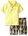 Calvin Klein Baby Boys' Jersey Polo Shirt and Plaid Shorts, Yellow, 18 Months