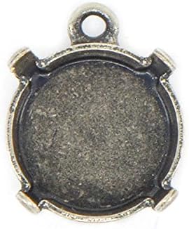 5 Pack 10mm/47ss Rivoli Empty Deep Stone setting with top loop. Pendants - Antique Silver