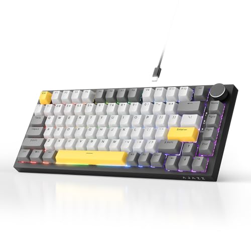 AJAZZ AK820 Wired Mechanical Keyboard, 75% Gaming Keyboard with Volume Control Knob, QWERTY Layout, 82 Keys, Five-Layer Sound Insulation Pad, South-Or